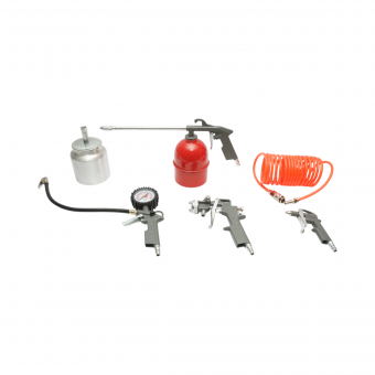 Set 5 piese aer comprimat cu furtun spiralat 5m, pistol spalat, vopsit, umflat si suflat aer