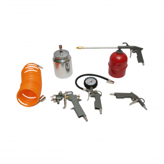 Set 5 piese aer comprimat vopsit, suflat, umflat, spalat cu furtun spiralat 5m Breckner Germany