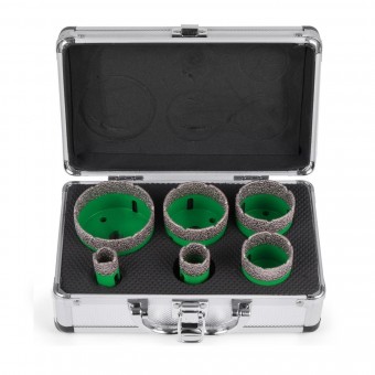 Set 6 carote diamantate pentru gresie, marmura, 20/25/40/45/50/68 mm, prindere M14, umed sau uscat, cutie depozitare