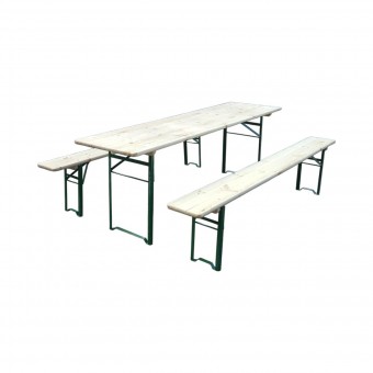 Set berarie cu masa si 2 banci pliabile din lemn masiv pentru gradina, terasa, evenimente 2200x600x770mm