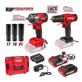 Set bormasina si cheie impact 1/2x 320Nm cu acumulatori 2x2Ah in trusa