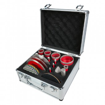 Set discuri si  carote diamantate pentru polizor M14, 21 bc, cutie aluminiu