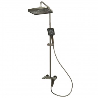 Set dus Premium multifunctional de perete din cupru, 3 functii curgere apa, dus dreptunghiular tip ploaie, para de dus, gri grafit satinat