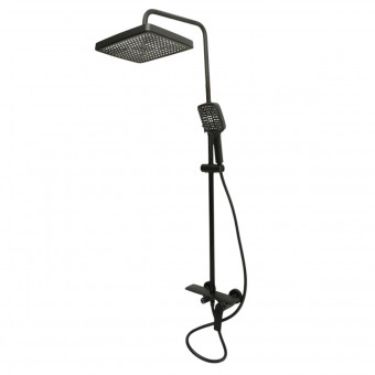 Set dus Premium multifunctional de perete din cupru, 3 functii curgere apa, dus dreptunghiular tip ploaie, para de dus, negru mat