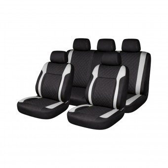 Set huse scaune auto universale negru-gri Diamond, piele ecologica matlasata 9 piese