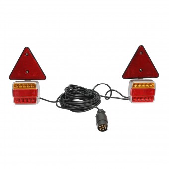 Set lampi LED magnetice cu triunghiuri reflectorizante pentru remorca, fisa 7 pini, cablu 2,5m cablu fisa = 7,5 m
