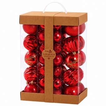 Set ornamente plastic de craciun / rosu - 62p