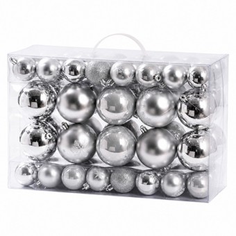 Set ornamente plastic de craciun argintiu 68p