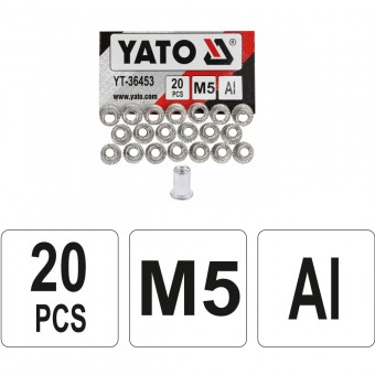 Set piulițe nituibile M5, 20 bucăți Yato YT-36453
