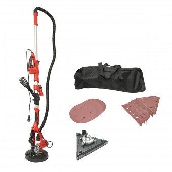 Slefuitor pereti si tavane tip girafa pliabil cu aspirator 710W, 220V, viteza 800-1800 r/min, 2 capete rotund/triunghiular, iluminare LED, 12 discuri incluse