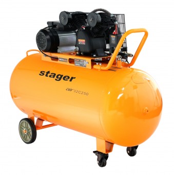 Stager Air 32C250 compresor aer, 250L, 10bar, 324L/min, monofazat, angrenare curea - 6960270410302