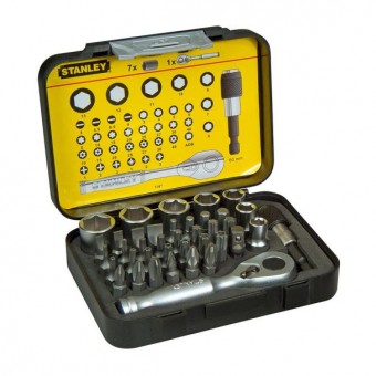 Stanley 1-13-906 Set mixt insurubare ( 30 biti 25 mm+ 7 chei tubulare+adaptor + clichet) 1/4�