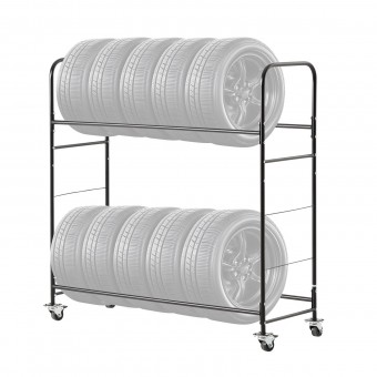 Suport mobil pentru 12 anvelope, 4 x roti, 1585 x 570 x 1520 mm, max 180 kg, 2 rafturi cu inaltime ajustabila, Otel