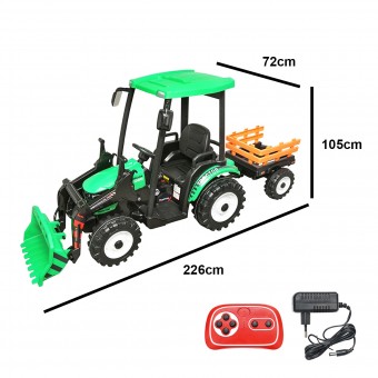 Tractor cu remorca electric pentru copii cu baterie 12V/10Ah si telecomanda JS3158B verde