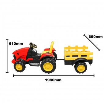 Tractor electric cu remorca, telecomanda si baterie pentru copii 1980x650x610
