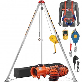 Trepied de salvare si lucru, pentru protectia muncii in canalizari, Capacitate vertical 180 kg, ventilator evacuare, Detector gaze, Lungime 30 m