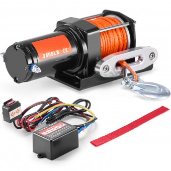 Troliu electric 12V DC, capacitate 1588 kg, Lungime cablu 12 m, Telecomanda fir, IP55, pentru ATV, Franghie sintetica