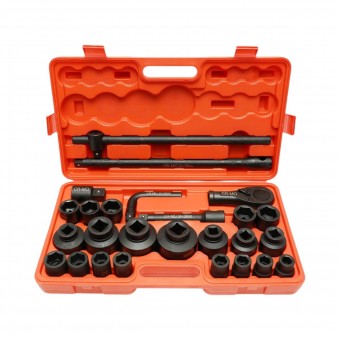 Trusa chei tubulare camion de impact 17-65mm, antrenor cu clichet, prelungitoare 200 si 500mm, tip L 200mm, bara T, adaptor 3/4-1 inch Cr-Mo 26 piese Breckner Germany
