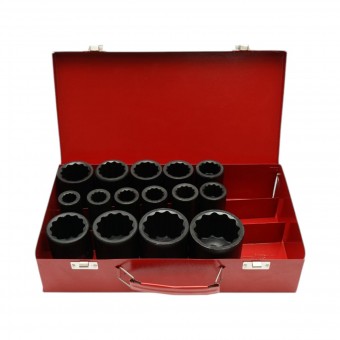 Trusa chei tubulare camion de impact lungi bihexagonale 17-50mm, patrat 3/4 inch Cr-Mo 15 piese Breckner Germany