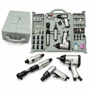Trusa scule pneumatice cu pistol de impact, ciocan, clichet, polizor drept si accesorii 71 piese