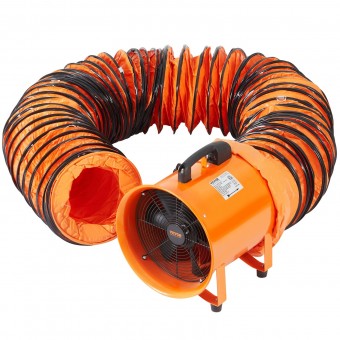 Ventilator portabil cu tubulatura pentru extragere fum, aer fierbinte Vevor 350 W, lungime tub 10 m, 4373 m3/h, IP 44