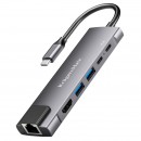 Adaptor hub usb tip c hdmi/2x usb3.0/2x usb tip c/rj45