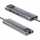 Adaptor hub usb tip c hdmi/2x usb3.0/2x usb tip c/rj45
