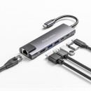 Adaptor hub usb tip c hdmi/2x usb3.0/2x usb tip c/rj45