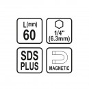 Adaptor Sthor 23460, SDS-Plus la hexagon interior 1/4 inch, magnetic
