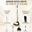 Aspirator vertical fara fir cu mop 200W, putere aspirare 18000Pa, baterie 5000mAh, rezervor apa 2x600ml, functie voce, ecran digital Breckner Germany