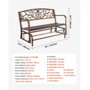 Banca cu cadru metalic otel, spatar fonta, Bronz antic, Lungime 127 cm, max 250 kg, 2-3 persoane