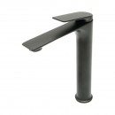 Baterie lavoar baie inalta Premium din cupru, pipa lunga, design rotund, monocomanda, negru mat, furtunuri incluse