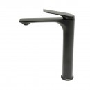 Baterie lavoar baie inalta Premium din cupru, pipa lunga, design rotund, monocomanda, negru mat, furtunuri incluse