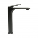 Baterie lavoar baie inalta Premium din cupru, pipa lunga, design rotund, monocomanda, negru mat, furtunuri incluse