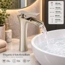 Baterie lavoar baie inalta Premium din cupru, pipa tip cascada, design rotund, monocomanda, argintiu satinat, furtunuri incluse