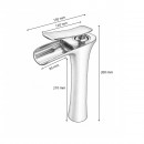 Baterie lavoar baie inalta Premium din cupru, pipa tip cascada, design rotund, monocomanda, argintiu satinat, furtunuri incluse
