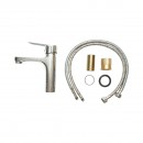 Baterie lavoar baie Premium din cupru, design rotund, monocomanda, crom lucios, furtunuri incluse