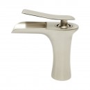 Baterie lavoar baie Premium din cupru, pipa tip cascada, design rotund, monocomanda, argintiu satinat, furtunuri incluse