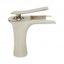 Baterie lavoar baie Premium din cupru, pipa tip cascada, design rotund, monocomanda, argintiu satinat, furtunuri incluse