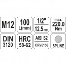 Bit SPLINE cu adaptor 1/2, M12, 100 mm, Cr-V, Yato YT-04354