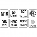 Bit SPLINE M16 cu adaptor 1/2, 55mm, Cr-V, Yato YT-04346