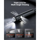 Camera endoscop cu triplu obiectiv si lumina led, Zoom 8X, ecran IPS HD 4.5, Lentila subtire 8 mm, IP67, cablu 5 m