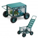 Carucior multifunctional pentru gradina cu sezut, 760×520×440 mm, Capacitate 181 kg, Otel, Roti gonflabile