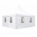 Cort pavilion evenimente tip pagoda 5x5m, alb impermeabil, acoperis PVC 750g/m2, cadru otel-aluminiu 48x48x2.5mm