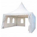 Cort pavilion evenimente tip pagoda 5x5m, alb impermeabil, acoperis PVC 750g/m2, cadru otel-aluminiu 48x48x2.5mm