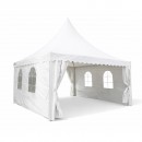 Cort pavilion evenimente tip pagoda 5x5m, alb impermeabil, acoperis PVC 750g/m2, cadru otel-aluminiu 48x48x2.5mm