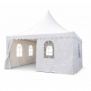 Cort pavilion evenimente tip pagoda 5x5m, alb impermeabil, acoperis PVC 750g/m2, cadru otel-aluminiu 48x48x2.5mm