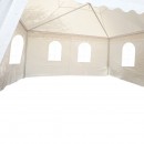 Cort pavilion evenimente tip pagoda 5x5m, alb impermeabil, acoperis PVC 750g/m2, cadru otel-aluminiu 48x48x2.5mm