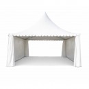 Cort pavilion evenimente tip pagoda 6x6m, alb impermeabil UV, acoperis PVC 950g/m2, cadru aluminiu 64x64x3mm