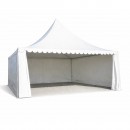 Cort pavilion evenimente tip pagoda 6x6m, alb impermeabil UV, acoperis PVC 950g/m2, cadru aluminiu 64x64x3mm
